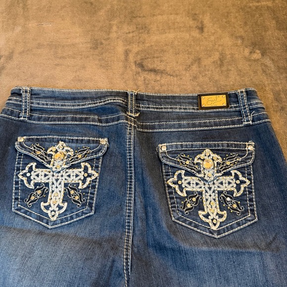 Earl Jean Bootcut Jeans Embellished Pockets Blue Denim Womens Size 16 Short - Picture 2 of 10